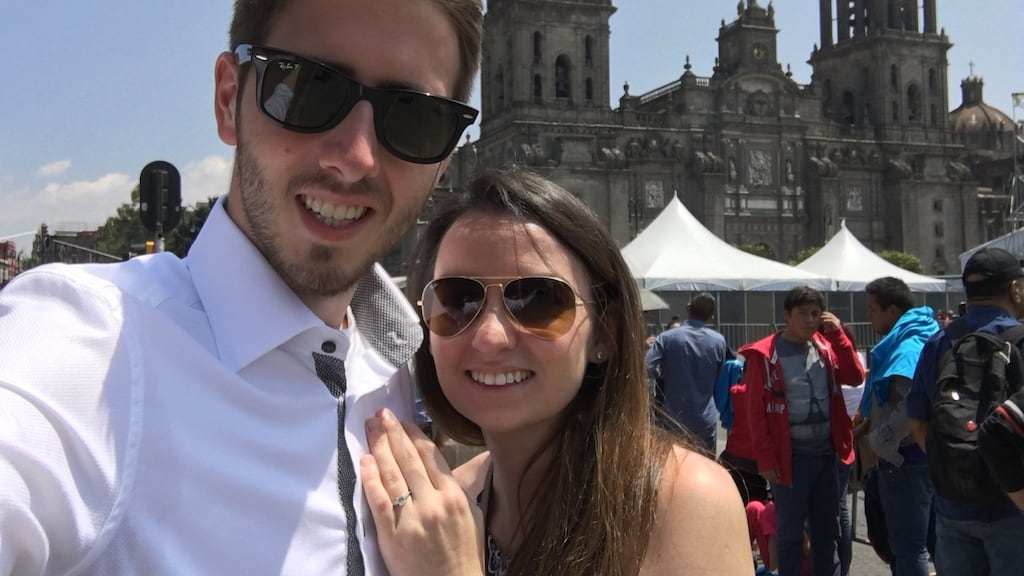 Aisling Casey with her fiancé Edwin Koenck, after he proposed in Mexico. ‘This homesickness I’ve experienced since our engagement is by far the worst I have had.’