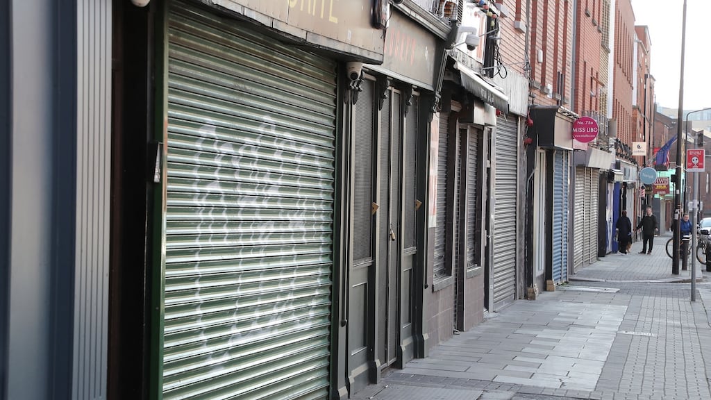 Shuttered doors in Dublin amid the coronavirus pandemic. Photograph: Nick Bradshaw/The Irish Times