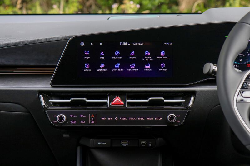 The Kia Niro EV boasts uncluttered surfaces, and a touchscreen infotainment system is responsive and easy to navigate.