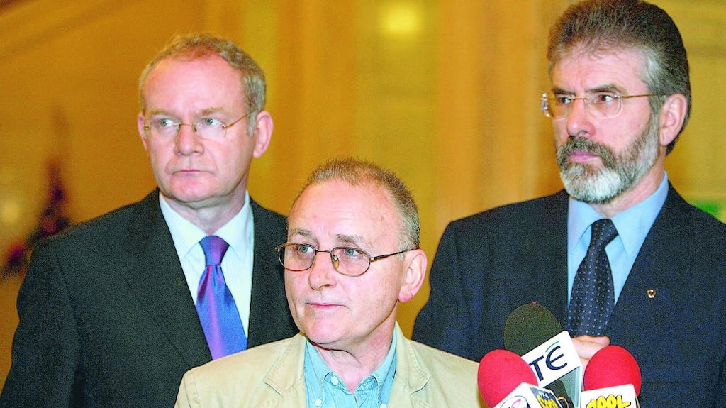 Martin McGuinness, Denis Donaldson and President Gerry Adams on December 9th, 2005. Photograph: Paul Faith /PA