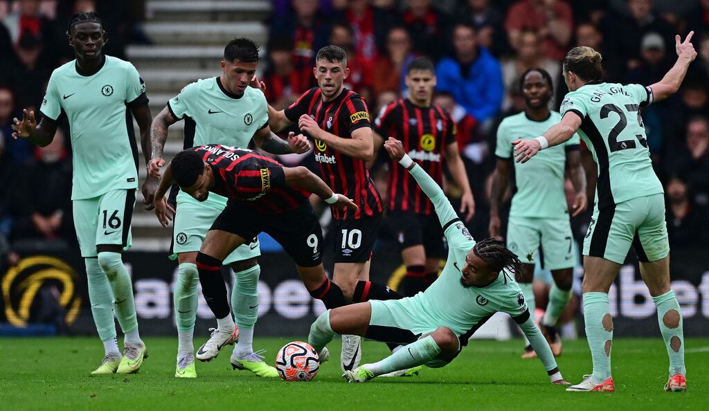 Bournemouth's Dominic Solanke in action during his team's draw with Chelsea at the Vitality Stadium. Photograph: Getty Images