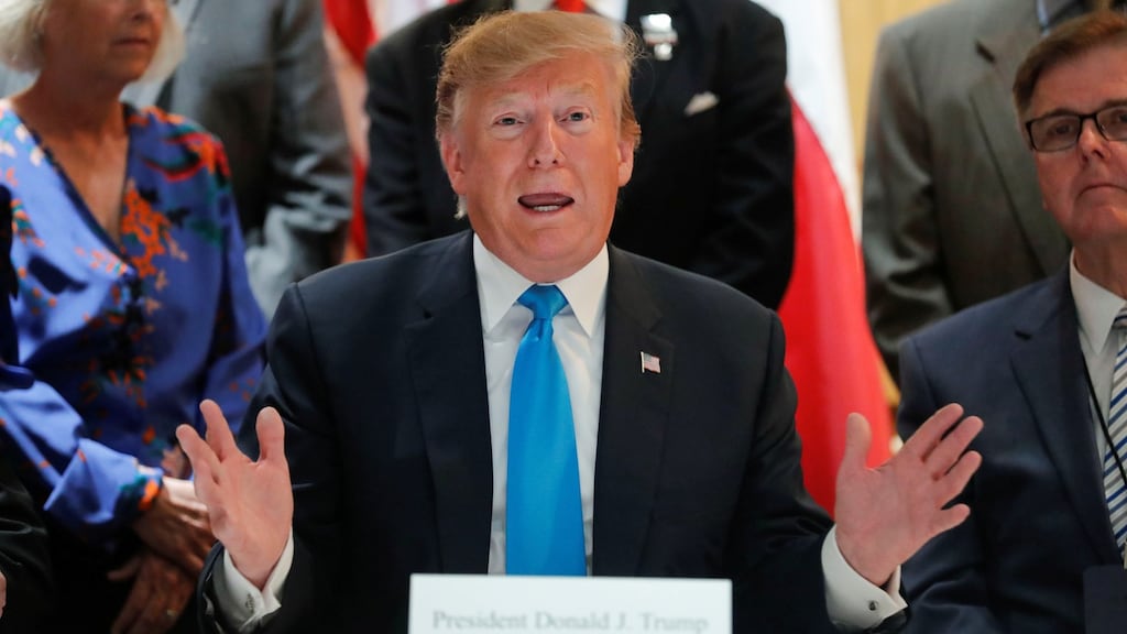 Donald Trump speaks during a fundraising round-table in San Antonio, Texas, on Wednesday. Photograph: Carlos Barria/Reuters