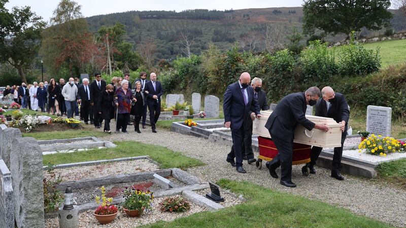 Mourners at the funeral of the Chieftains founder Paddy Moloney at St Kevin’s Church, Glendalough, Wicklow. Chief mourners were Paddy’s wife, Rita, their children Aonghus, Aedín and Pádraig and their grandchildren. Photograph: Nick Bradshaw