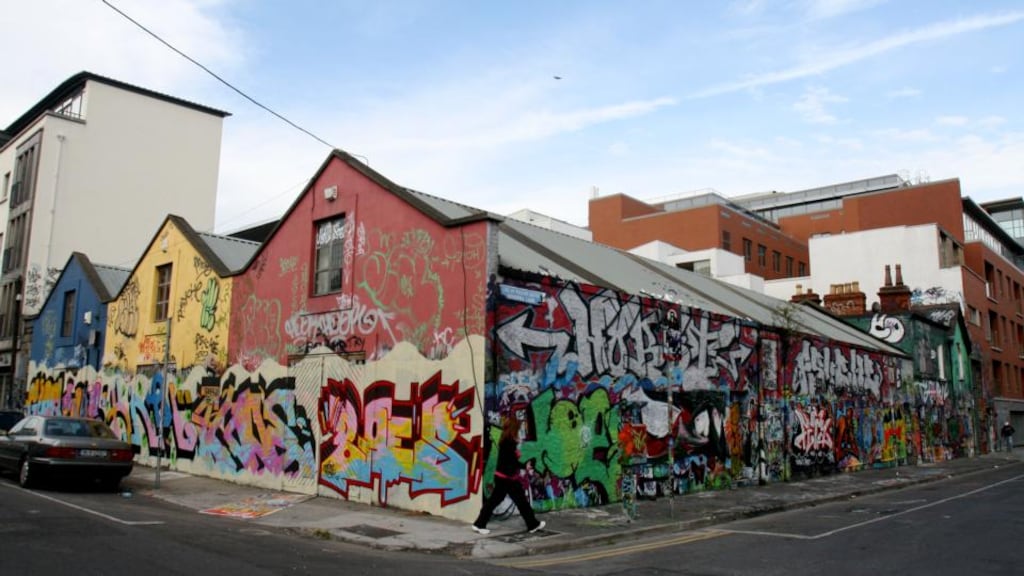 Graffiti pictured along Creighton Street and Windmill Lane, Dublin in 2008. Photograph: Aidan Crawley