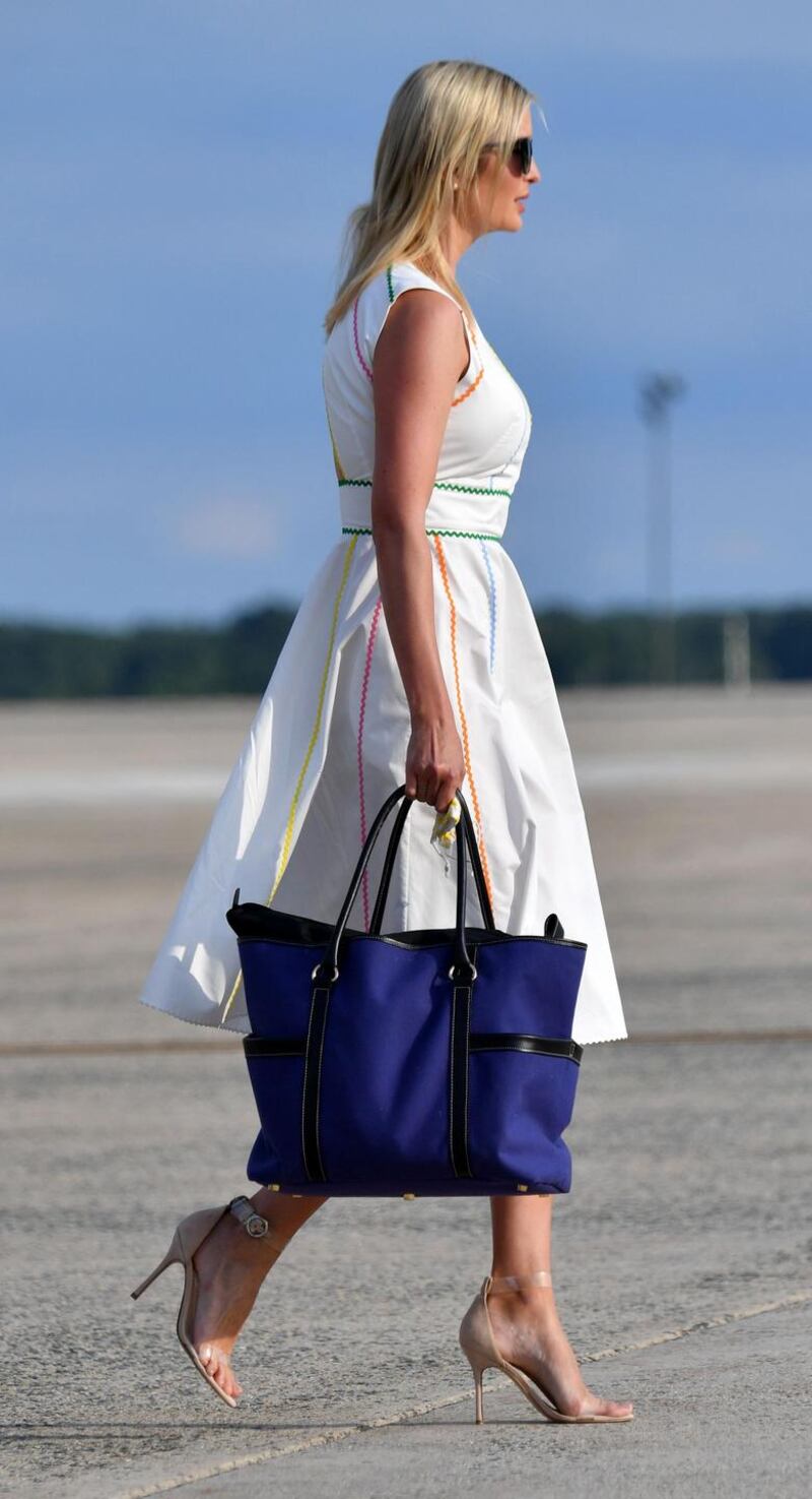 Ivanka Trump walks across the tarmac at Joint Base Andrews, Maryland on June 14th. Photgraph: Nicholas Kamm/AFP via Getty