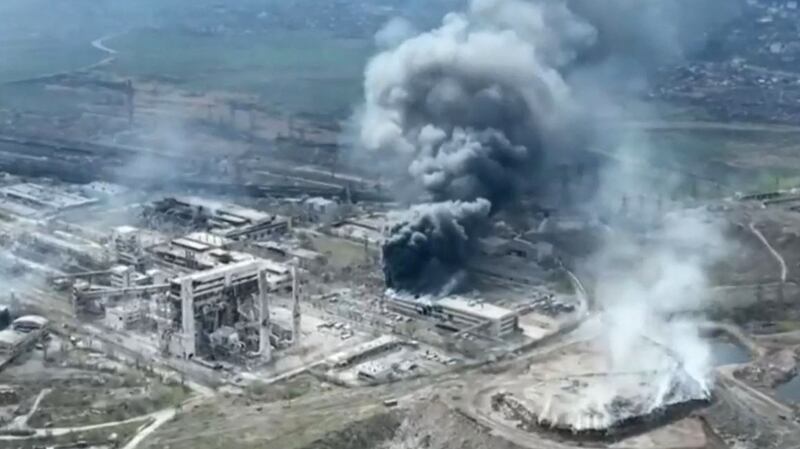 Clouds of smoke billow above Azovstal steel plant in Mariupol, where an estimated 2,000 Ukrainian fighters remain inside. Photograph: Mariupol City Council/AFP via Getty Images