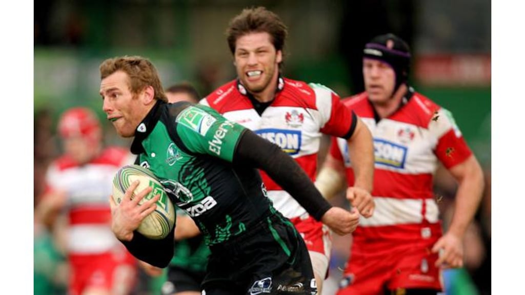Connacht's Gavin Duffy breaks free to score a try against Gloucester at The Sportsground. - (Photograph: James Crombie/Inpho)