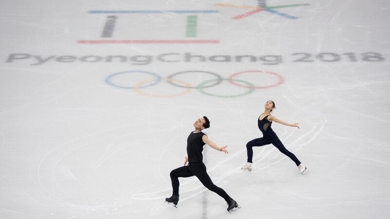 Figure skaters Kim Ju-Sik and Ryom Tae-Ok of North Korea at the Gangneung Ice Arena. Photograph: Ed Jones/AFP/Getty Images