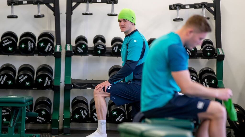 Johnny Sexton in the gym ahead of Ireland’s clash with Wales. Photograph: Morgan Treacy/Inpho