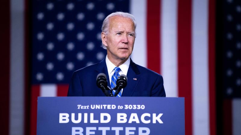 Joe Biden, the presumptive Democratic presidential nominee, speaking in Wilmington this week. Photograph: Kriston Jae Bethel/The New York Times