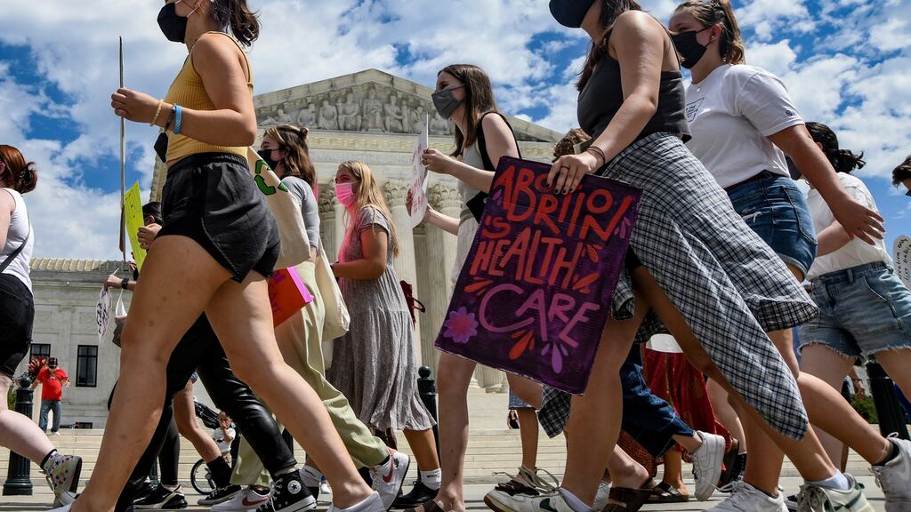 Demonstrators outside the US Supreme Court in Washington, days after the justices declined to block a near-total ban on abortion in Texas. Photograph: Kenny Holston/New York Times