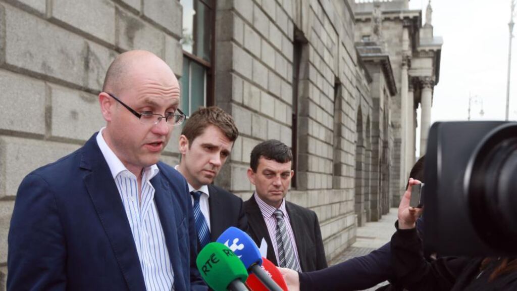 Seamus Hamilton, husband of the late Melissa Hamilton, of Killgordon, Donegal, speaking to the media after leaving the Four Courts. Photograph: Courts Collins