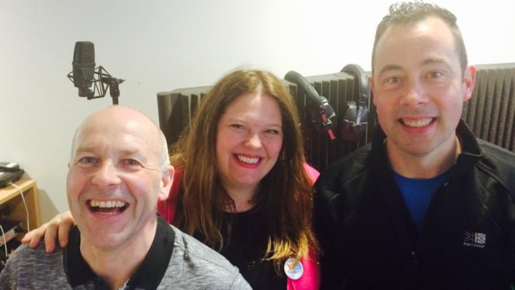 Róisín Ingle with Brian Melaugh (left) and David McCaffrey.