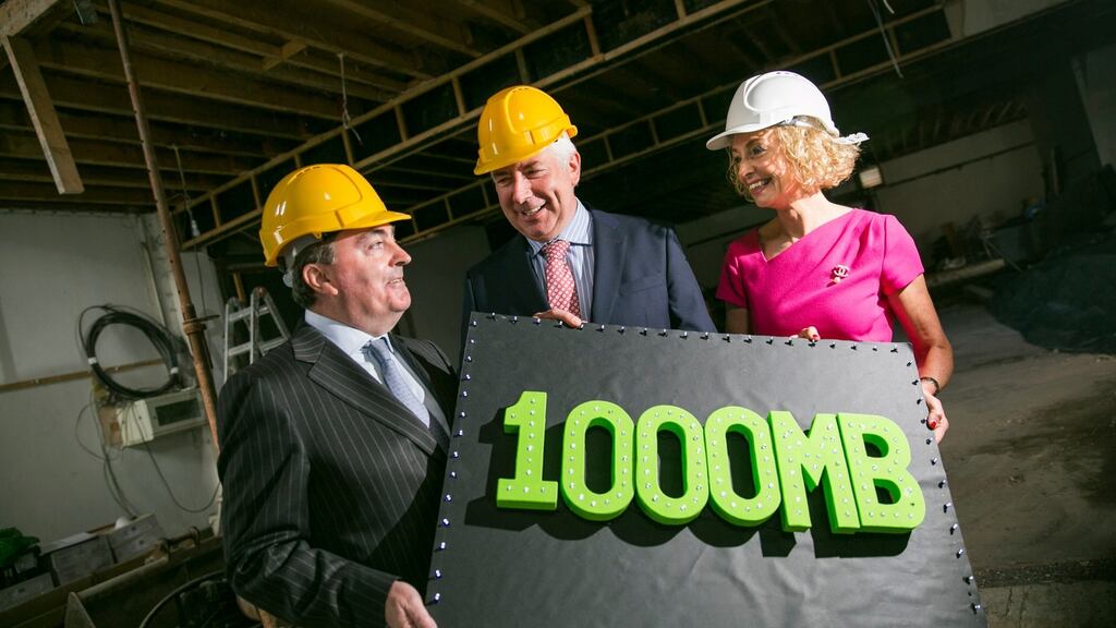 Digital Skibbereen: Seán O’Driscoll of Glen Dimplex, Minister for Communications Alex White and Vodafone’s Anne O’Leary. Photograph: Emma Jervis