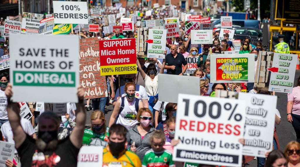 A mica homeowners’ protest in Dublin in June. Photograph: Tom Honan