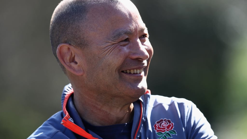 Eddie Jones, the England head coach, faces the media at Pennyhill Park on Monday morning. Photograph: David Rogers/Getty Images