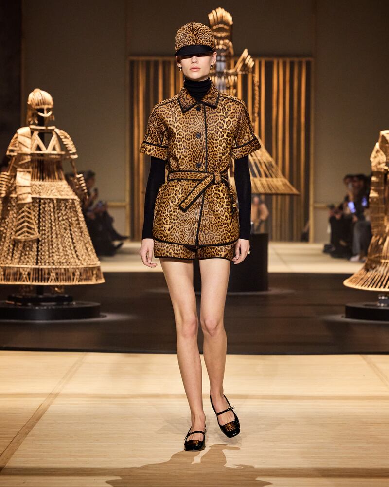 Skirts cut above the knee were a reference to Miss Dior at the Paris Fashion Week show