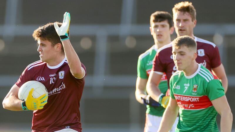 Galway’s Paul Kelly calls for a mark during his side’s Connacht final defeat to All-Ireland finalists Mayo. Photograph: James Crombie/Inpho