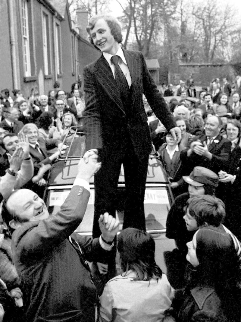 'The youthful Enda Kenny is cheered by supporters after winning the byelection in November 1975, succeeding his late father Henry.' Photograph: Henry Wills