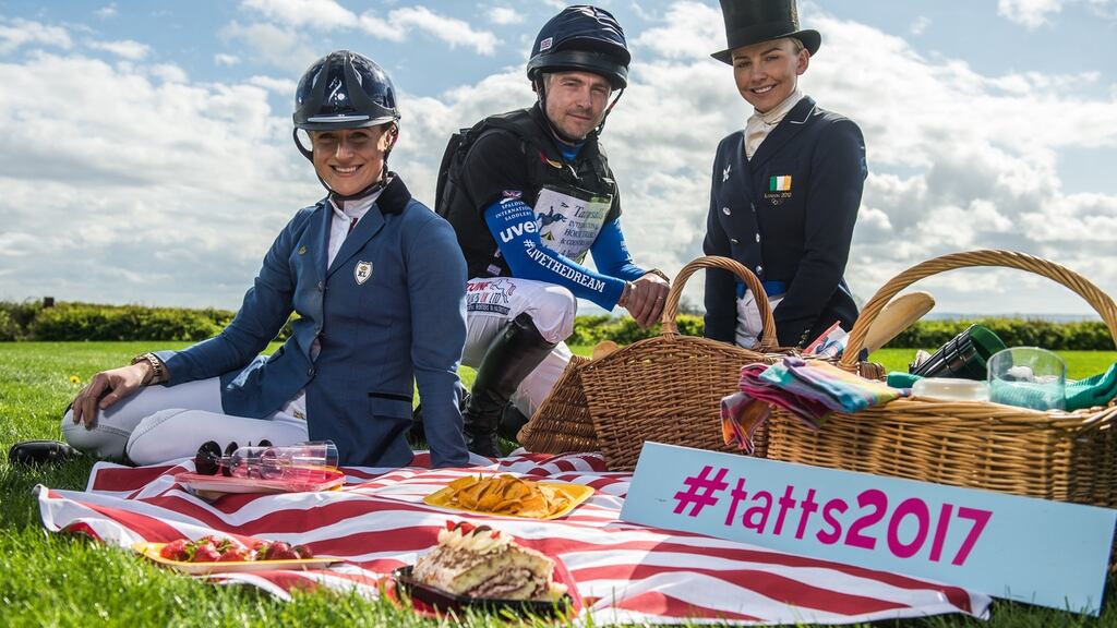 In attendance at the launch of Tattersalls International Horse Trials & Country Fair 2017 are equestrian event riders Emma Carmichael, Ben Hobday and Camilla Speirs. Photograph: Sam Barnes/Sportsfile