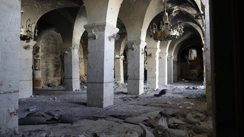 Damaged interior of the 8th century Umayyad Mosque. Photograph: Joseph Eid/AFP/Getty Images