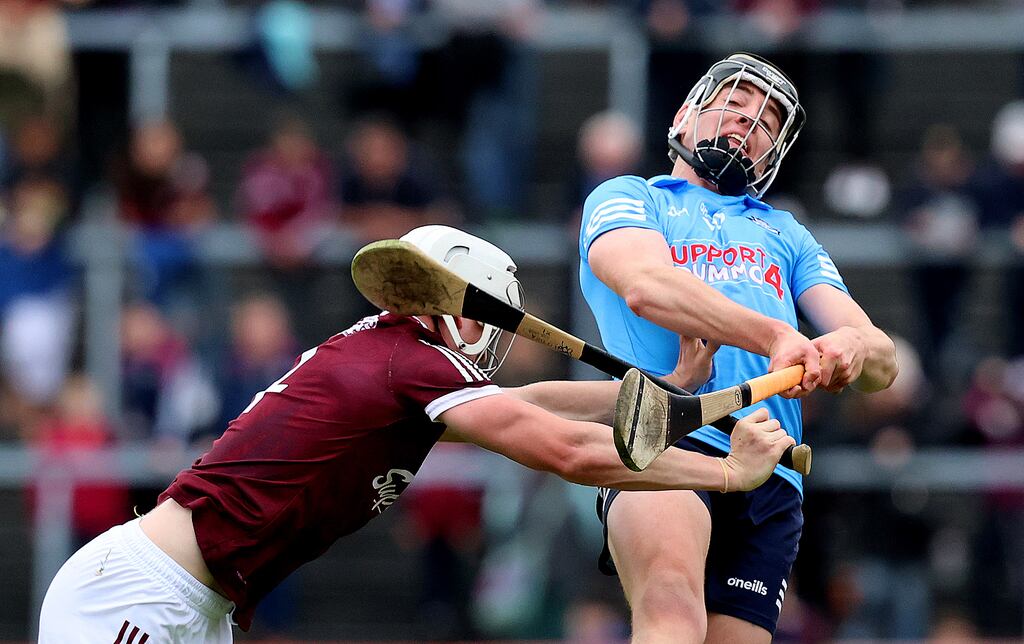 Donal Burke in action for Dublin against Galway's Darren Morrissey during the Leinster round-robin match at Pearse Stadium in Galway. Photograph: Bryan Keane/Inpho