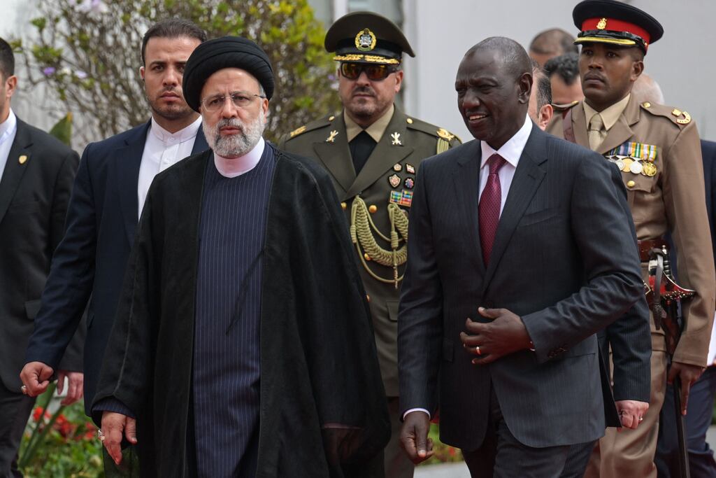 Iranian president Ebrahim Raisi and Kenyan president William Ruto after a press conference at the State House in Nairobi, Kenya, on July 12th. Photograph: Simon Maina/AFP/Getty