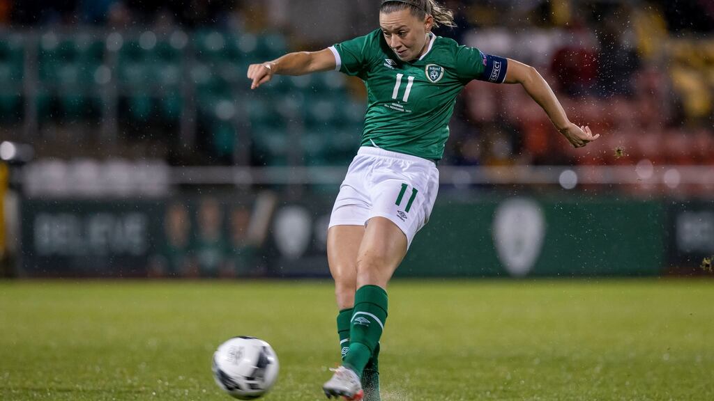 Katie McCabe in action for Ireland during the Women’s World Cup qualifier against Georgia at Tallaght Stadium. Photograph: Morgan Treacy/Inpho
