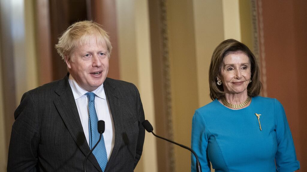British prime minister Boris Johnson with US house speaker Nancy Pelosi in Washington DC. Photograph: Sarah Silbiger/Bloomberg