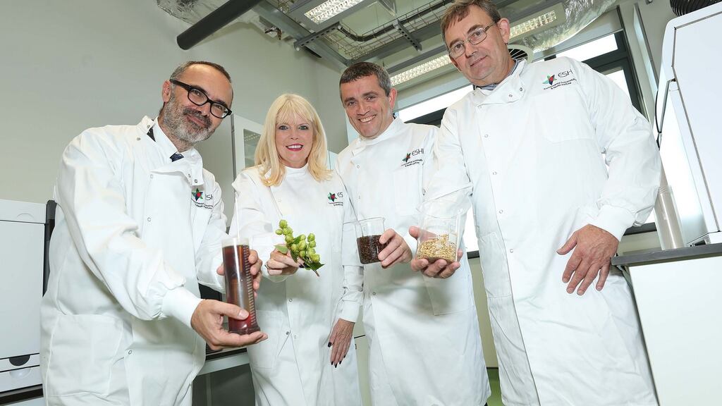 Dr Jesus Frias, academic leader, Environmental Sustainability and Health Institute, DIT (left), with Minister of State at the Department of Education with special responsibility for Higher Education Mary Mitchell-O’Connor; Aidan Crowe, operations director at Diageo’s St James’s Gate Brewery, and Tommy Keane, production director at Irish Distillers (right), at the launch of the BSc in Brewing and Distilling at DIT Grangegorman. Photograph: Robbie Reynolds