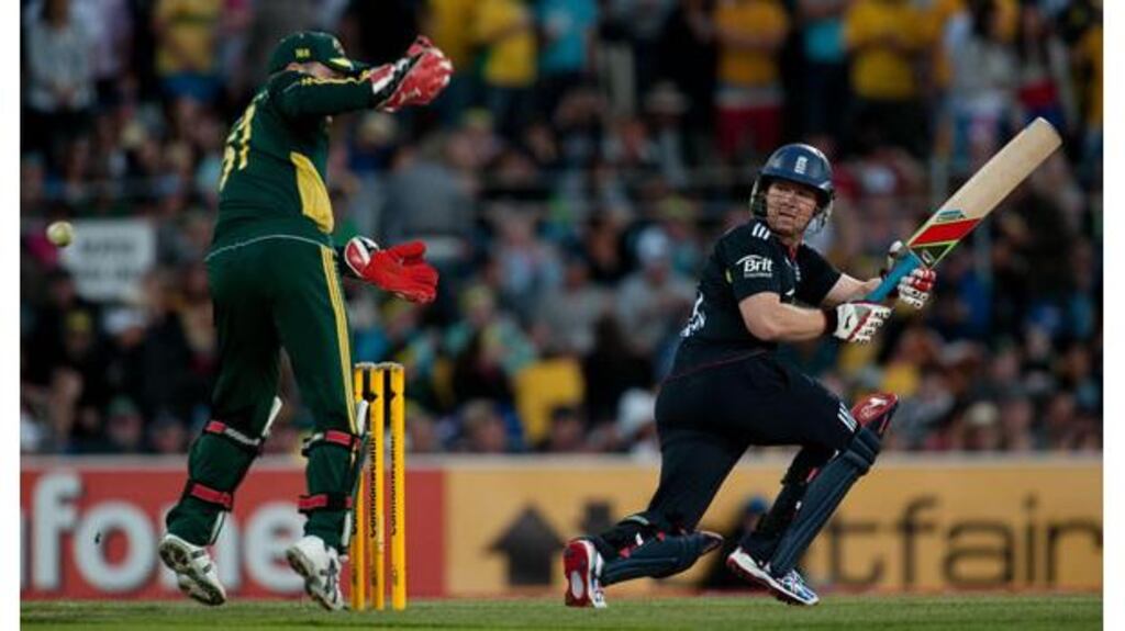 Eoin Morgan steers the ball beyond Brad Haddin during his innings but the Dubliner could only manage 21 runs as England were well beaten. Photograph: Gareth Copley/PA Wire.