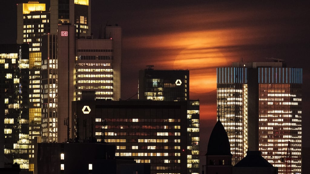 Frankfurt in Germany. “Frankfurt is a love at second sight,” gushed Thomas Steffen, the state secretary at the German federal ministry of finance. “But a love that lasts all the longer.” Photograph: EPA/Boris Roessler