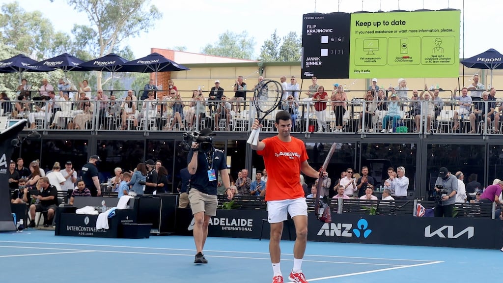 Novak Djokovic during the ‘A Day at the Drive’ event at Memorial Drive Tennis Centre in Adelaide. Photograph: EPA