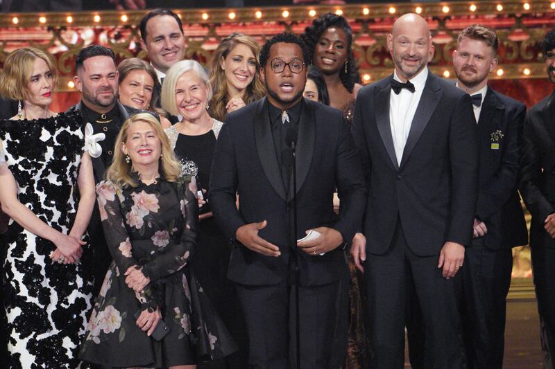 Tony Awards 2024: Playwright Branden Jacobs-Jenkins and the cast, crew and producers of Appropriate accepting the award for best revival of a play. Photograph: Sara Krulwich/New York Times