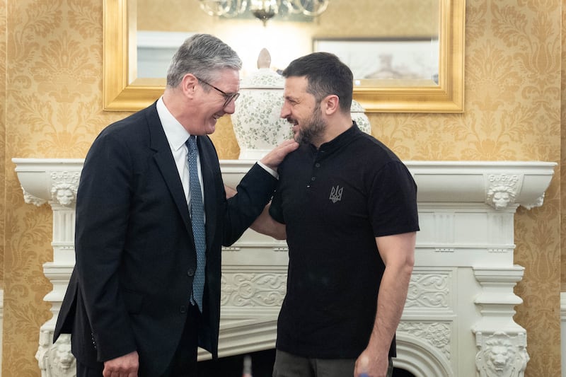 British prime minister Keir Starmer (left) meets with Ukrainian president Volodymyr Zelenskiy for a bilateral meeting at a hotel in Washington ahead of the Nato summit on July 10th. Photograph: Stefan Rousseau/Pool/Getty