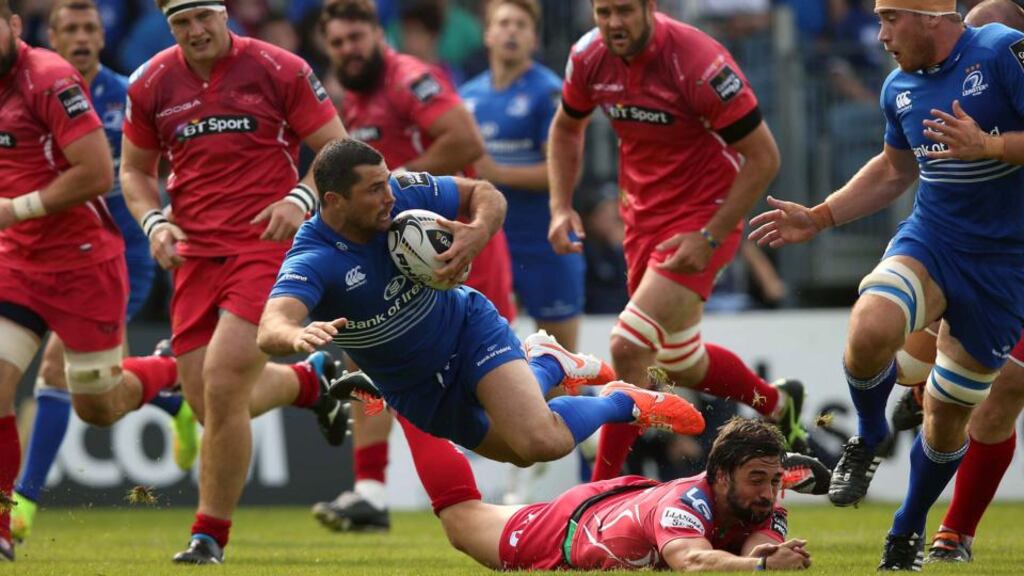 Leinster’s Rob Kearney enjoyed a stunning seasonal debut with two tries in the hammering of the Scarlets in Saturday’s Guinness Pro12 clash at the RDS. Photograph: Billy Stickland/Inpho