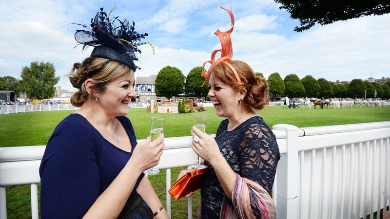 Maeve Scully and Heather Strickland from Drogheda enjoying Ladies Day at the RDS Horse Show. Photograph: Alan Betson / The Irish Times