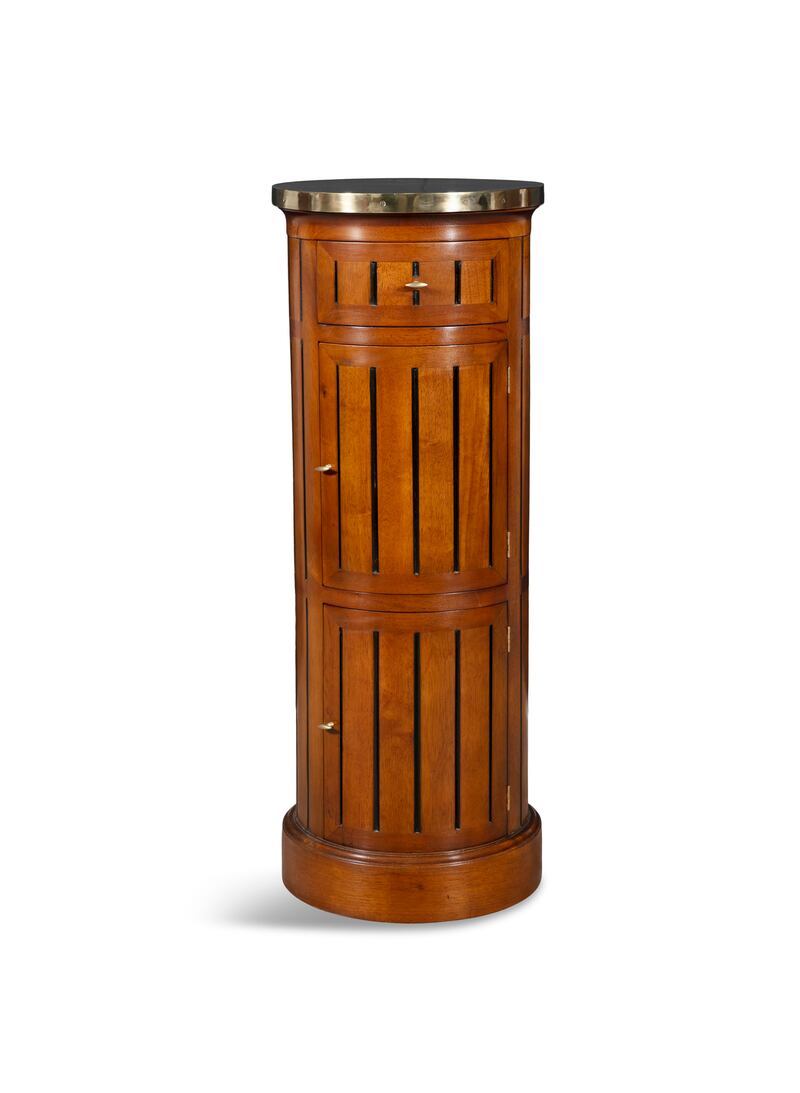A mahogany and brass mounted pedestal drinks cabinet (€200-€300), from Adam's