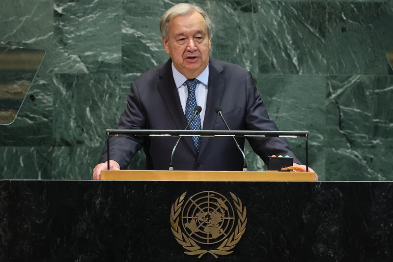 UN Secretary-General António Guterres speaks during the United Nations General Assembly in New York. (Photo by Michael M. Santiago/Getty Images)