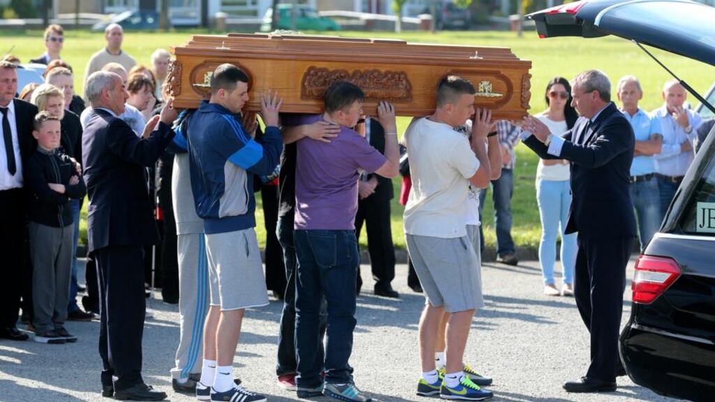 The removal service for Dean Fitzpatrick, who was stabbed to death, at the Holy Trinity church in Donaghmede, Dublin. Picture:Arthur Carron/Collins