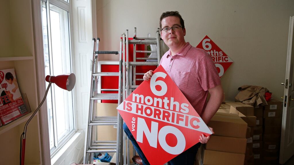 John McGuirk in the No campaign HQ, ‘Life House’, Gardiner Place, Dublin. Photograph: Nick Bradshaw