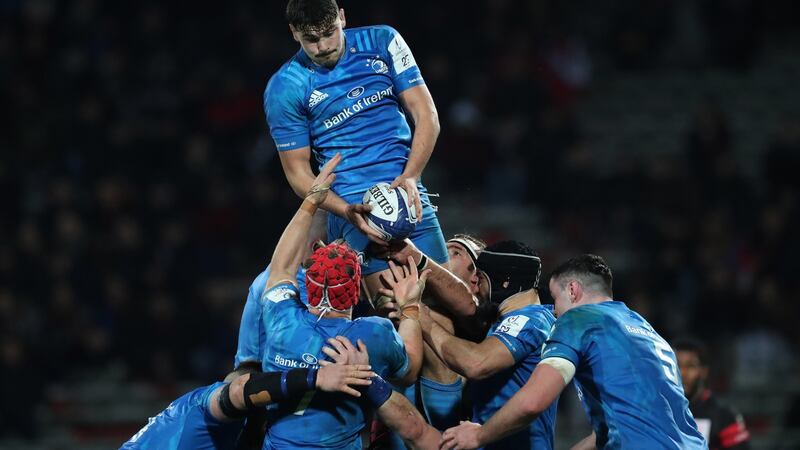 Max Deegan in action against Lyon in the Champions Cup. He looks destined to play a big part in Leinster’s future.  Photograph: Billy Stickland/Inpho