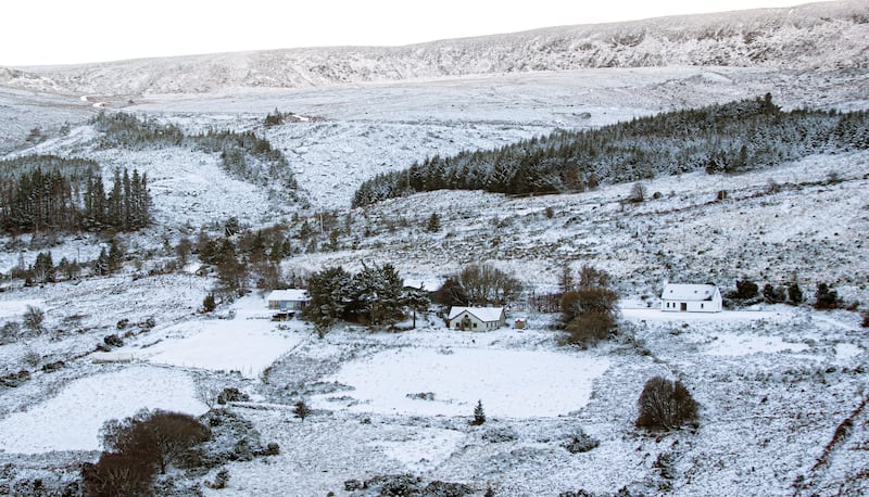 Snow covered houses in Glencree in the Wicklow Mountains on December 12th. Photograph: Damien Storan/PA