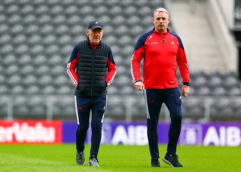 All-Ireland Senior Football Champinship Qualifiers Round 1, Pairc Ui Chaoimh, Cork 4/6/2022
Cork vs Louth
Louth manager Mickey Harte before the game with his assistant Gavin Devlin 
Mandatory Credit ©INPHO/Ken Sutton