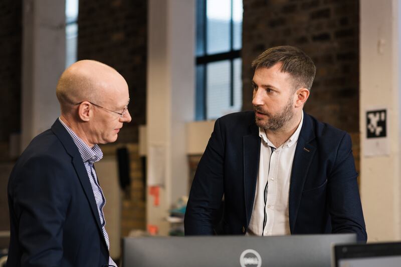 Barry Fennell, senior commercialisation specialist, Enterprise Ireland pictured with Conor McGinn, co-founder Akara Robotics