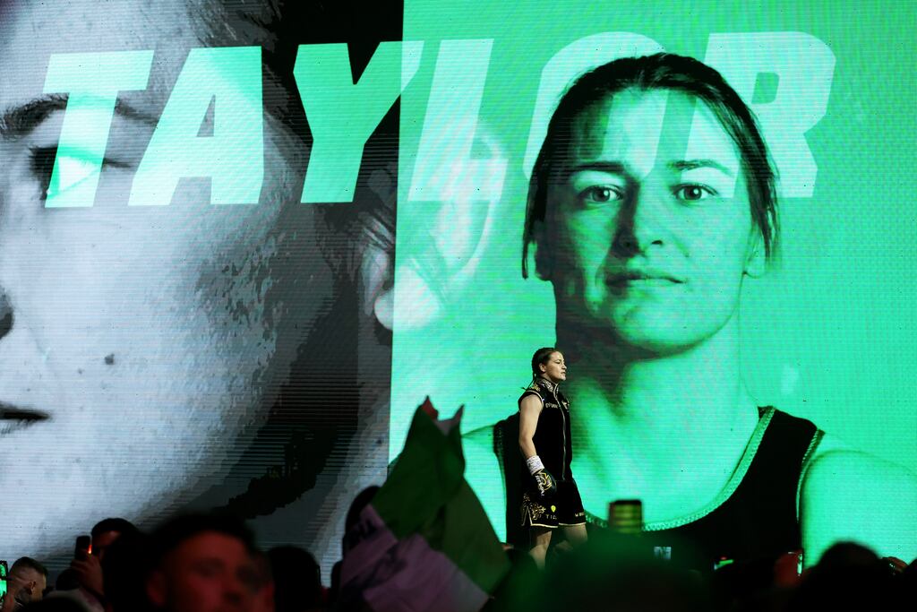 Katie Taylor enters the arena for her first fight against Chantelle Cameron at The 3 Arena Dublin last May. Photograph: James Chance/Getty Images