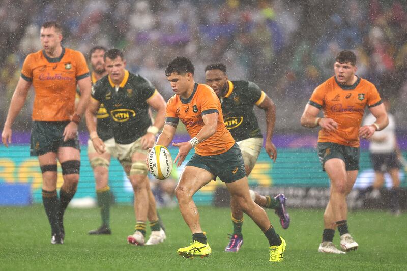 Australia's Noah Lolesio in action during the Rugby Championship match against South Africa at Optus Stadium in Perth. Photograph: Paul Kane/Getty Images