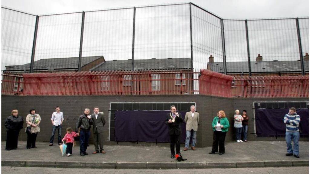 The peace wall on Bryson Street, Belfast. Photograph: David Sleator
