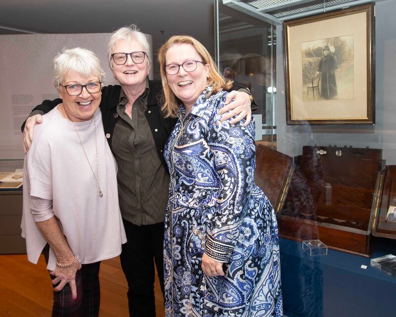 Pacelli Linscheid (Mary Anne Fanning's granddaughter), Éimear O’Connor (National Museum of Ireland) and Emma Laffey (Skehana & District Heritage Group): Mary Anne Fanning's story highlights and celebrates the often-unsung contributions of community midwives to maternity care in Ireland in the early 20th century. Photograph: Brian Farrell