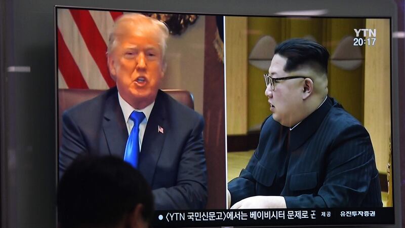 A TV screen at a railway station in Seoul, South Korea, displays footage of US president Donald Trump and North Korean leader Kim Jong-un: their meeting has been cancelled. Photograph: Jung Yeon-je/AFP/Getty